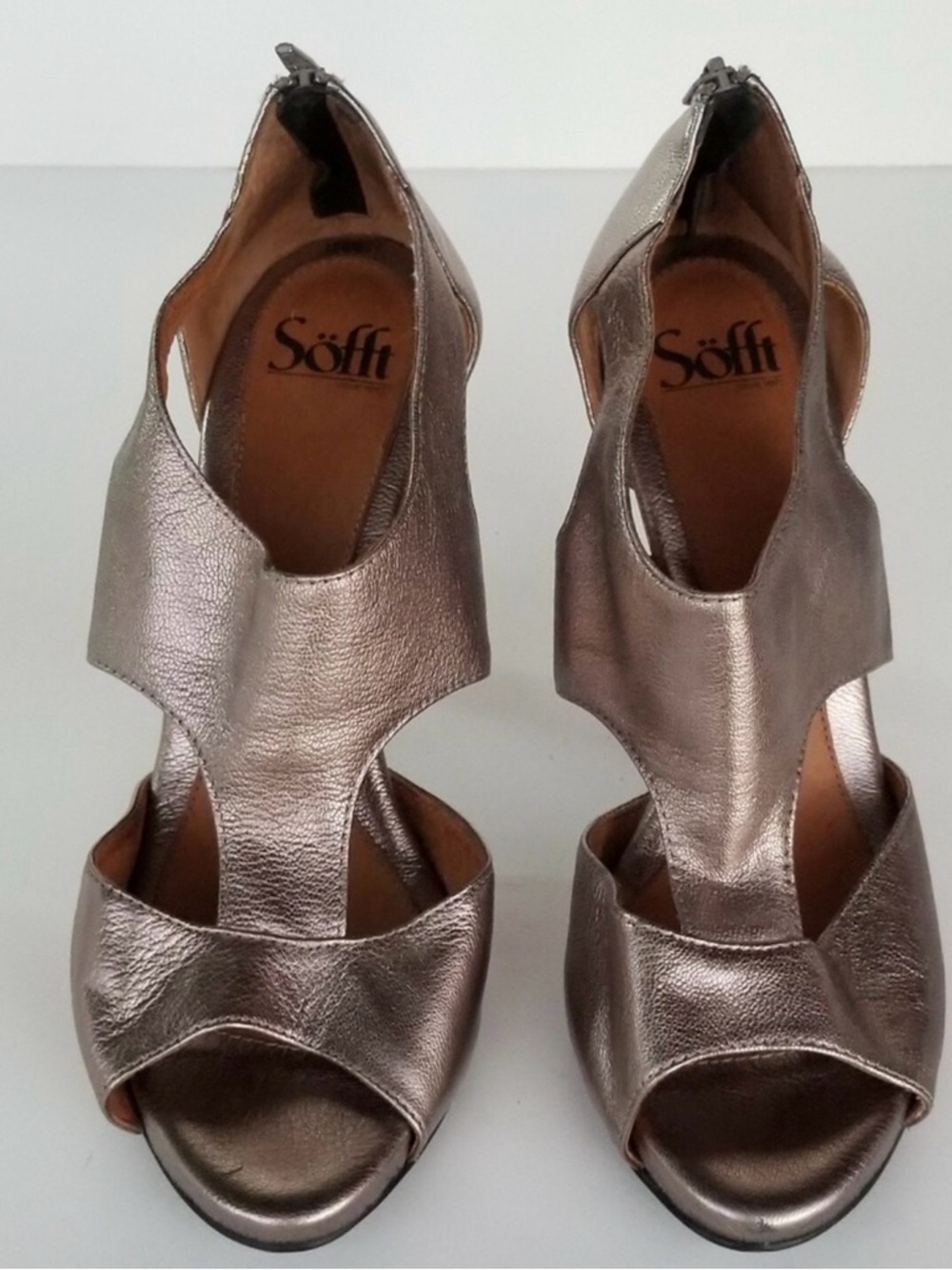 Sofft Pavia Womens Metallic High Heels Open Toe Genuine Leather Shoes sz 9.5 M